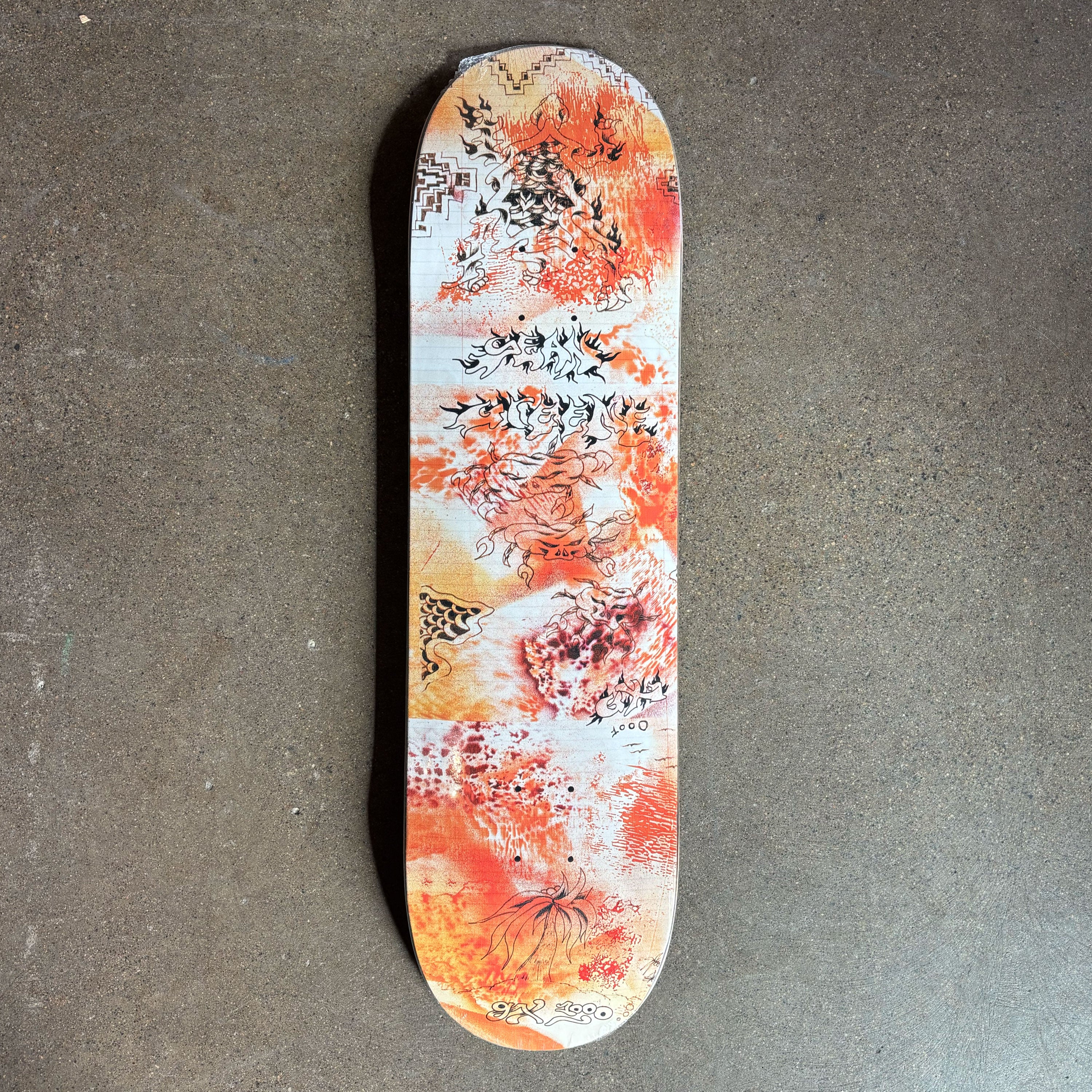 Full image of orange and white background deck. Random art scattered throughout.